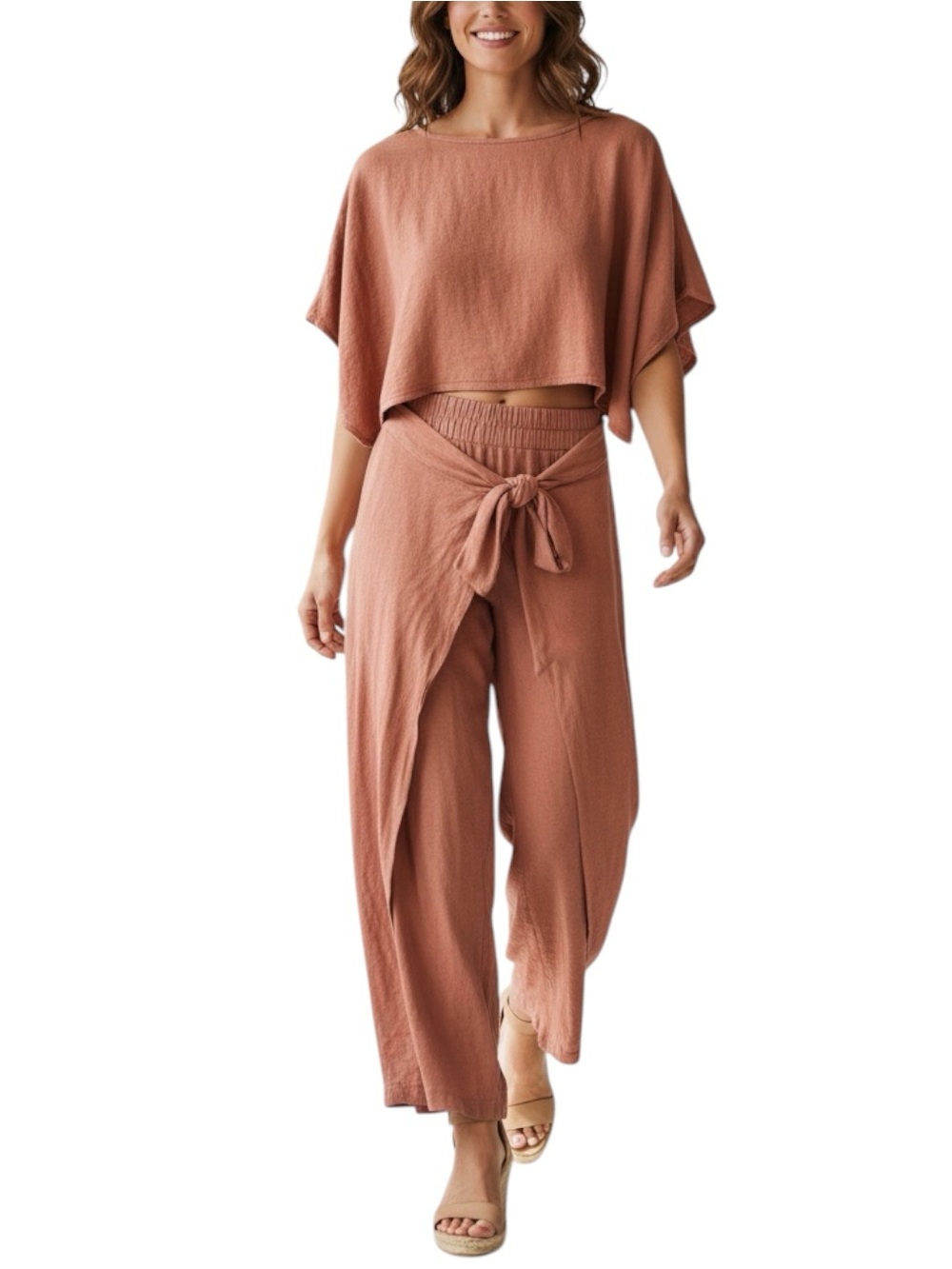 FP BEACH Rust Two-Piece Lounge Set in Warm Peach Size XS -- SO DARLING!!!